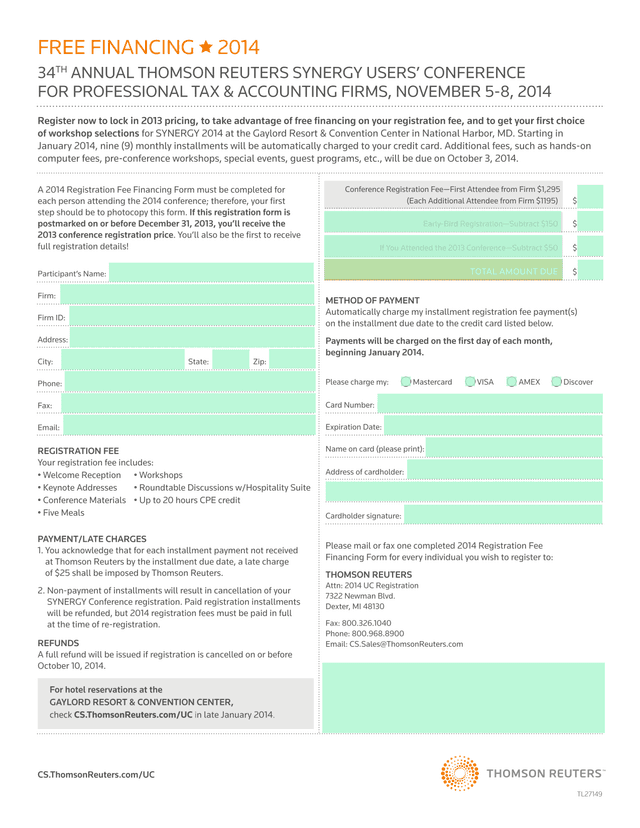 2014 SYNERGY Users Conference Registration Form screenshot
