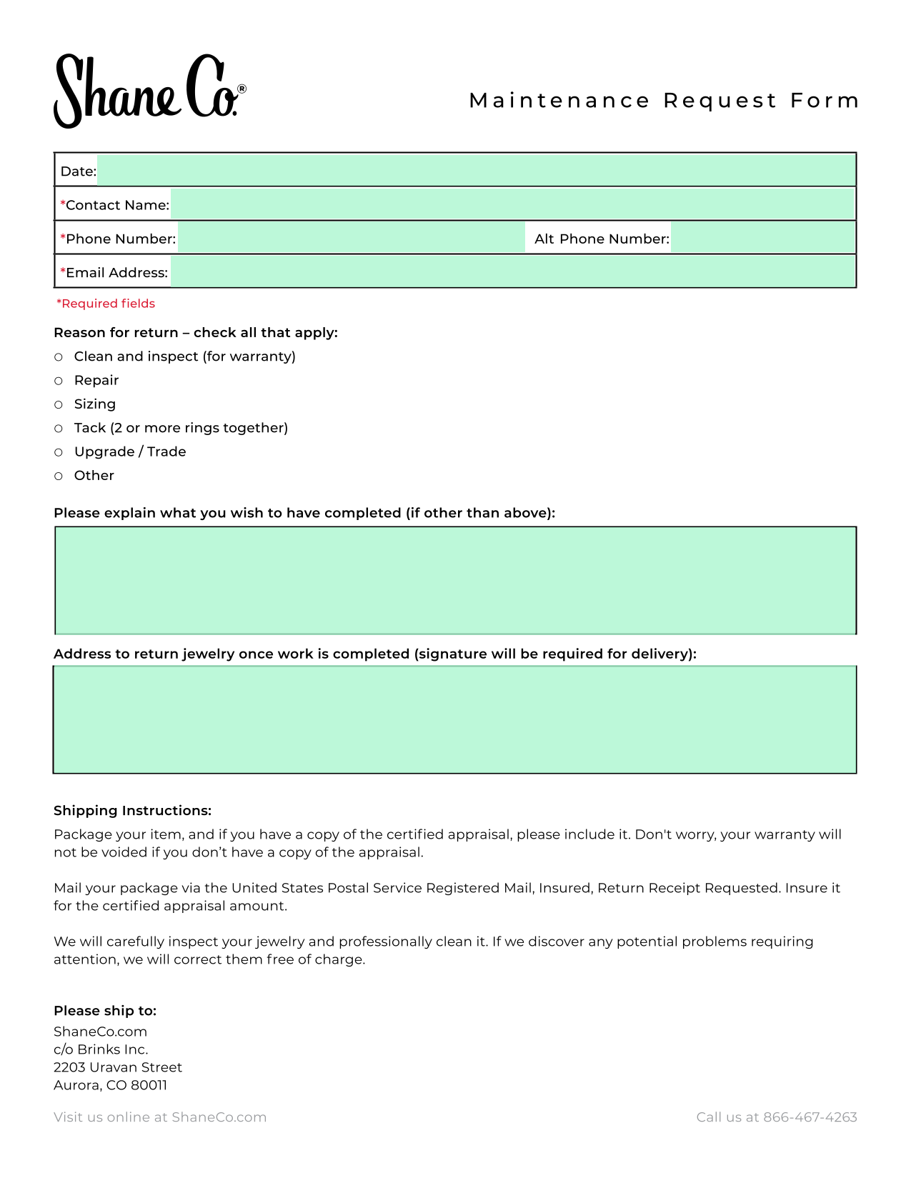 Maintenance Request Form screenshot