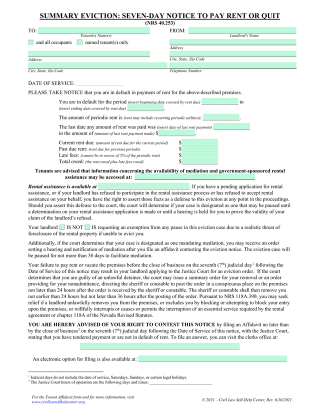 Summary Eviction Seven Day Notice To Pay Rent Or Quit screenshot