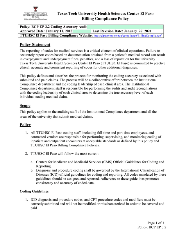 Billing Compliance Policy screenshot