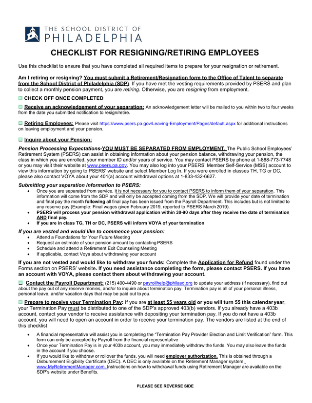 Checklist For ResigningRetiring Employees screenshot