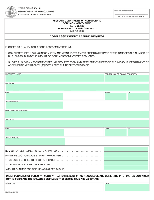 Corn Assessment Refund Request screenshot