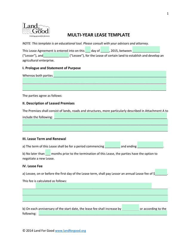 MULTI YEAR LEASE TEMPLATE screenshot