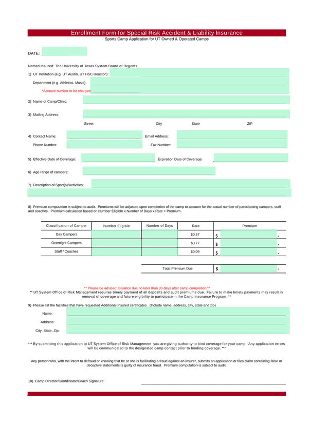 Sports Camp Application For UT Owned  Operated Camps screenshot