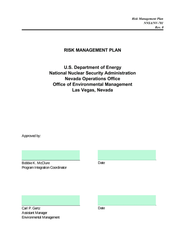 Risk Management Plan NNSANV 781 screenshot