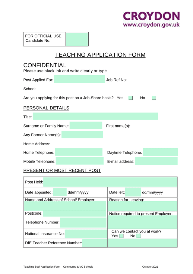 Teaching Staff Application Form  Community  VC Schools screenshot