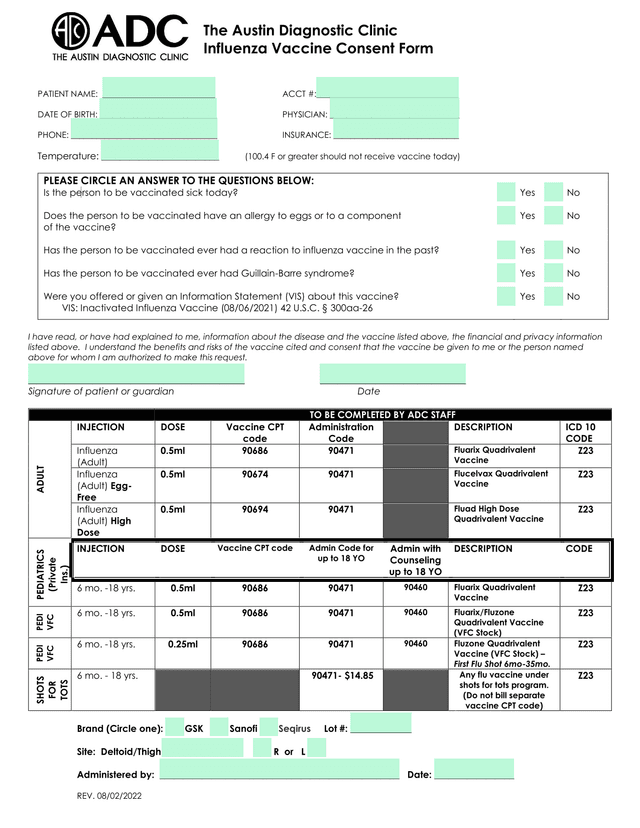 Vaccine Screening And Consent Form screenshot