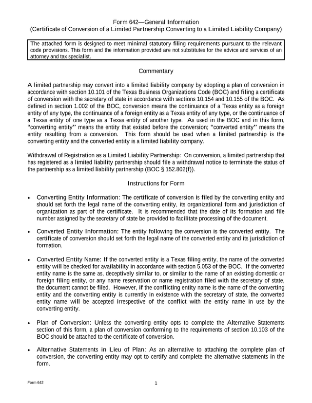 Form 642General Information screenshot