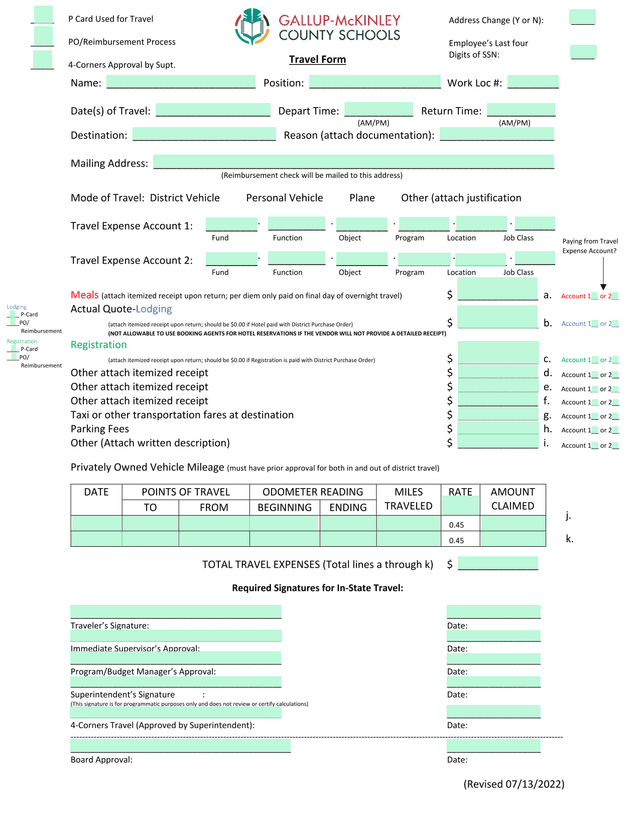 Travel Form screenshot