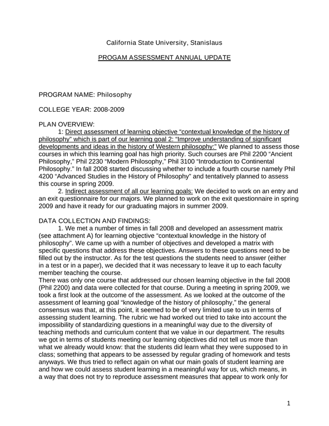 Program Assessment Annual Update screenshot