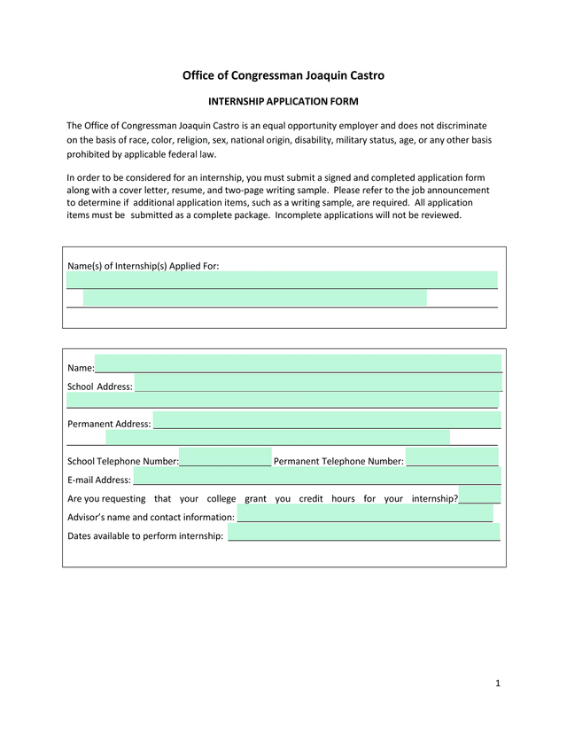 Internship Application Form screenshot