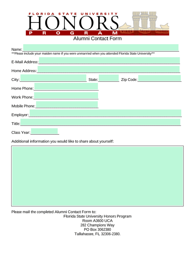 Alumni Contact Form screenshot