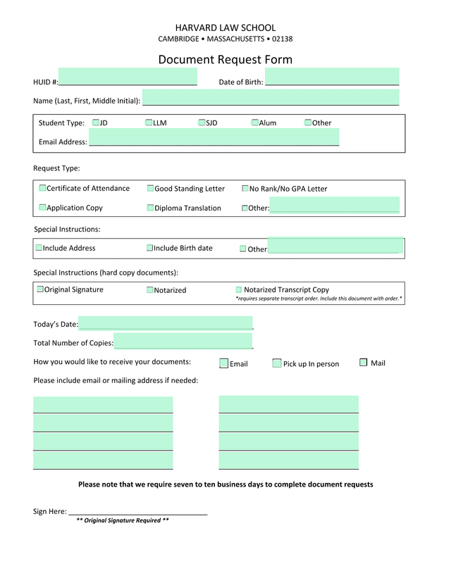 Document Request Form screenshot