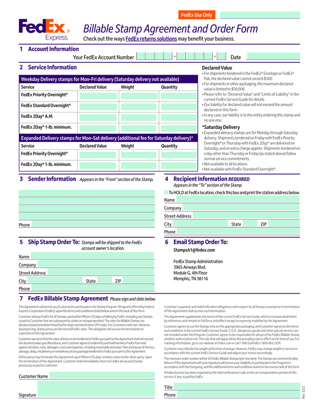 Billable Stamp Agreement And Order Form screenshot