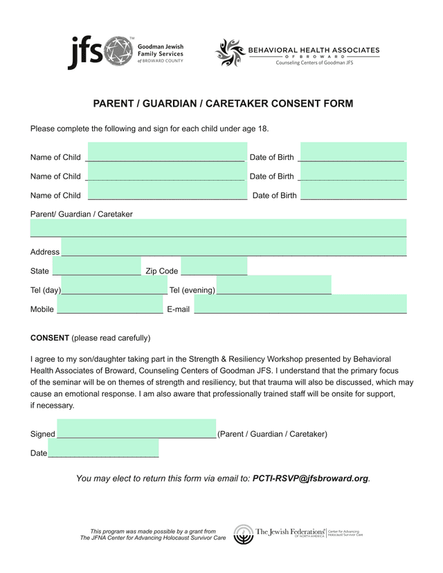 ParentGuardianCaretaker Consent Form screenshot