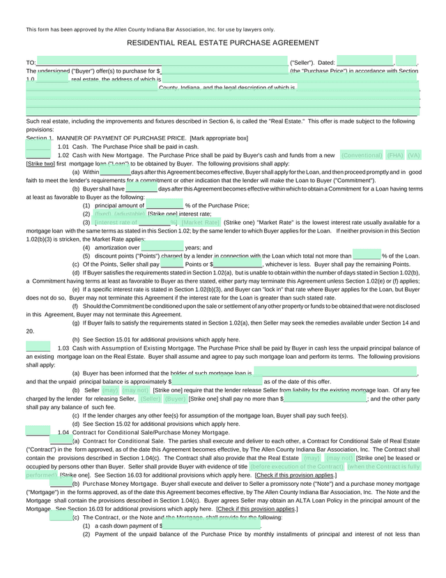 Residential Real Estate Purchase Agreement screenshot