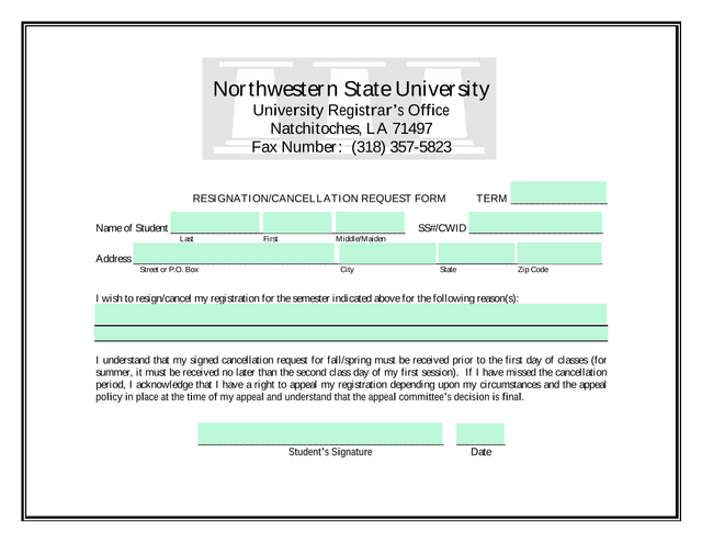 ResignationCancellation Request Form screenshot
