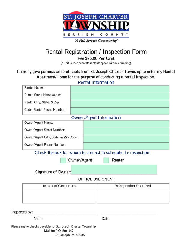 Rental Registration  Inspection Form screenshot