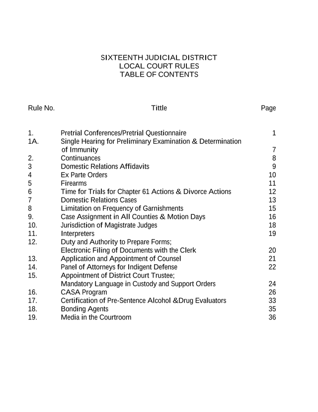 Sixteenth Judicial District Local Court Rules screenshot