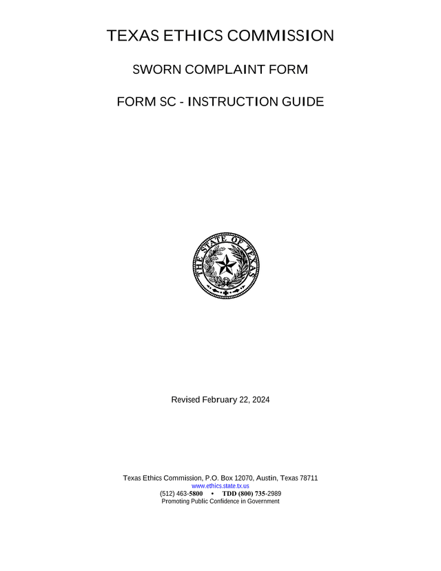TEXAS ETHICS COMMISSION SWORN COMPLAINT FORM SC   INSTRUCTION GUIDE screenshot