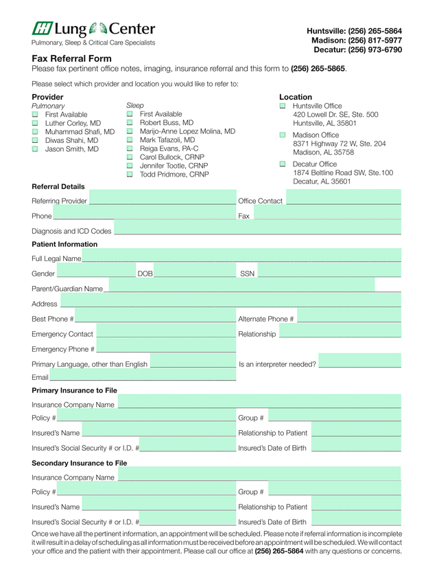 Fax Referral Form screenshot
