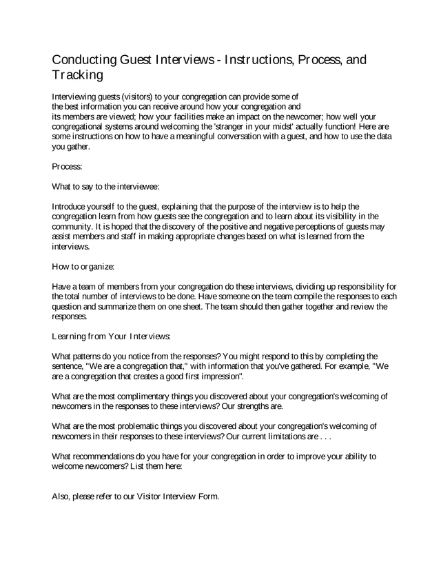 Conducting Guest Interviews   Instructions, Process, And Tracking screenshot