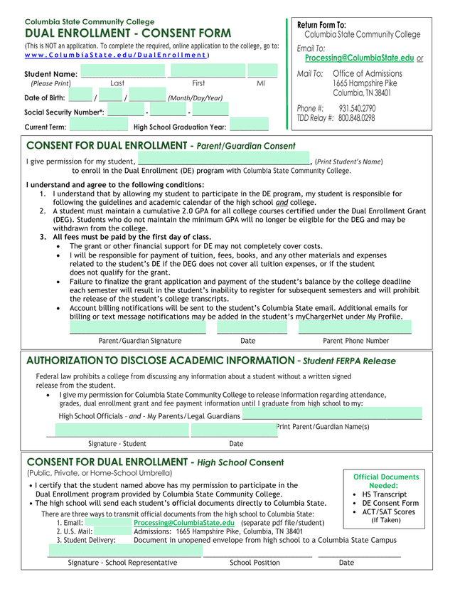 Dual Enrollment   Consent Form screenshot