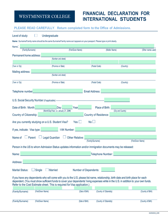 Financial Declaration For International Students screenshot