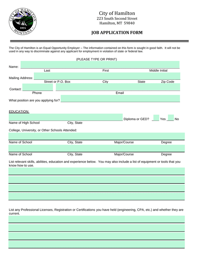 Job Application Form screenshot