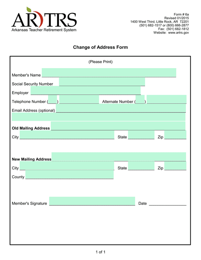 Change Of Address Form screenshot