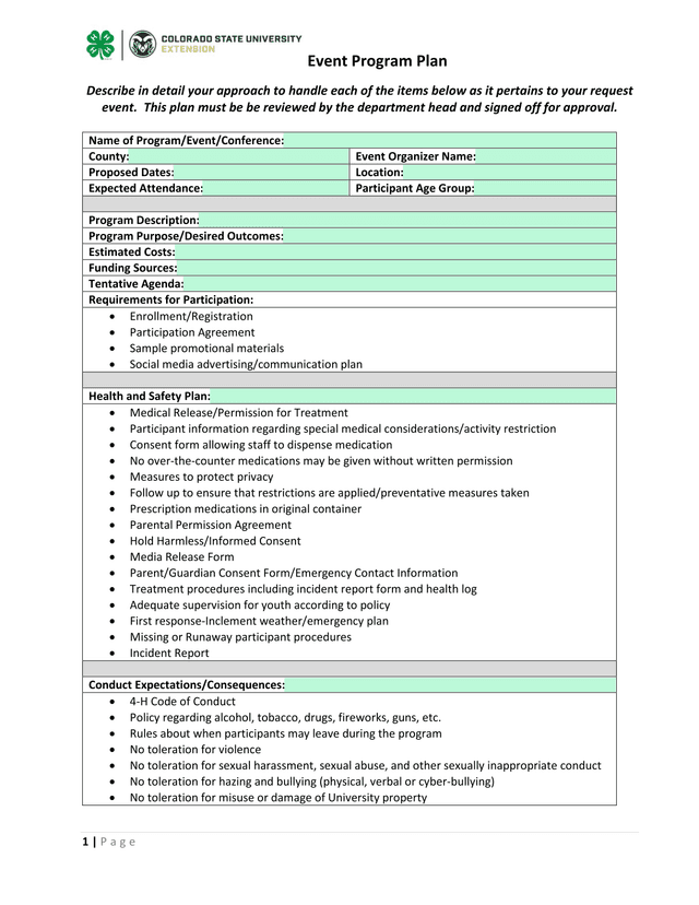 Event Program Plan screenshot