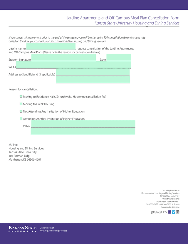Jardine Apartments And Off Campus Meal Plan Cancellation Form screenshot