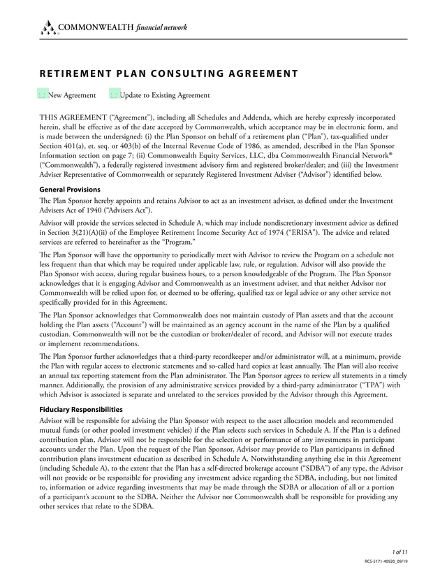 Retirement Plan Consulting Agreement screenshot