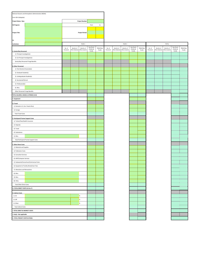 NOAA Sea Grant Program Budget Form screenshot