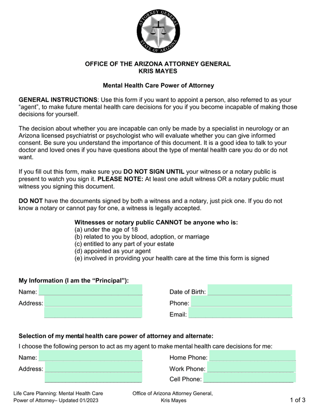 Mental Health Care Power Of Attorney screenshot