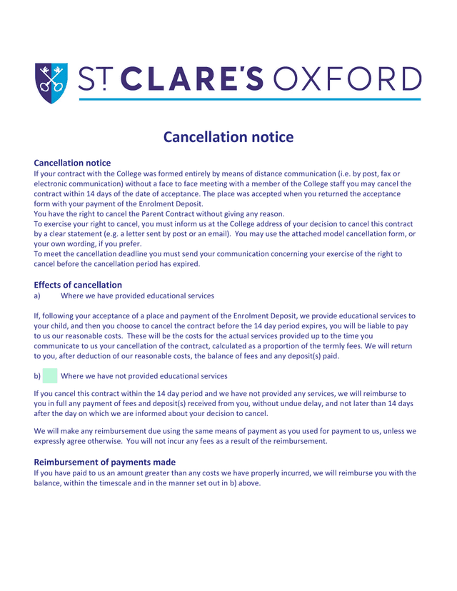 Cancellation Notice screenshot