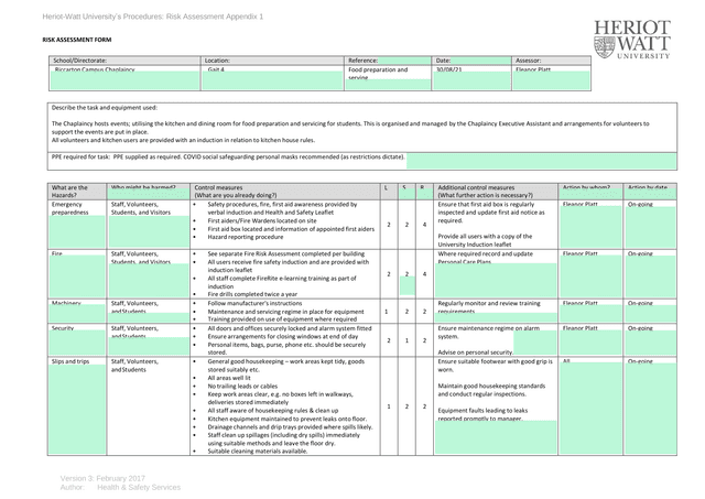 Risk Assessment Form screenshot
