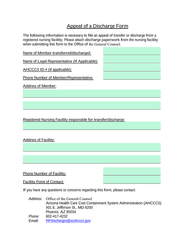 Appeal Of A Discharge Form screenshot