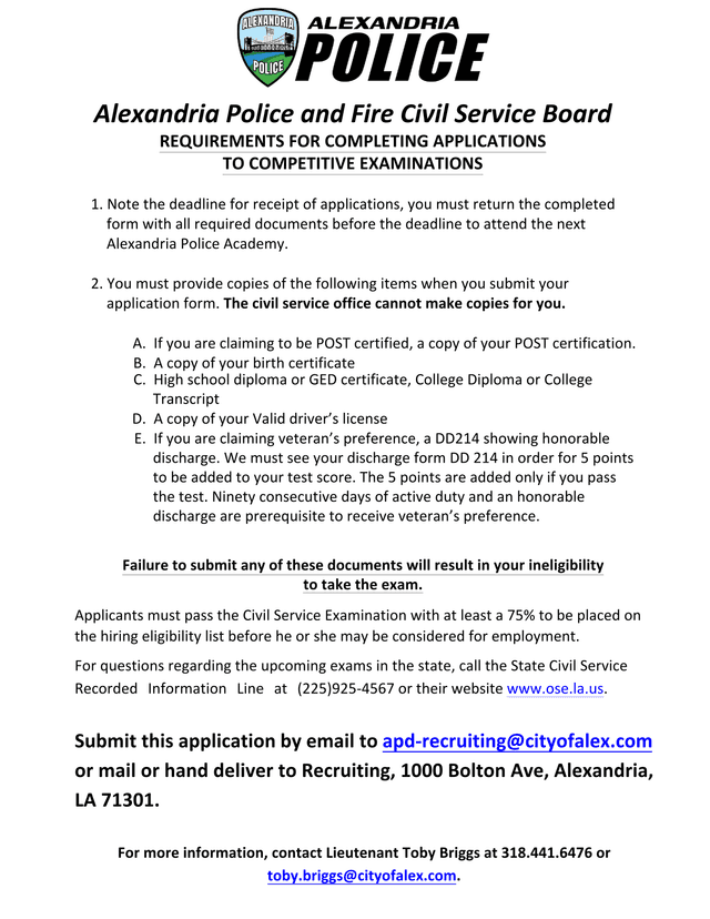 Alexandria Police And Fire Civil Service Board Application Requirements screenshot