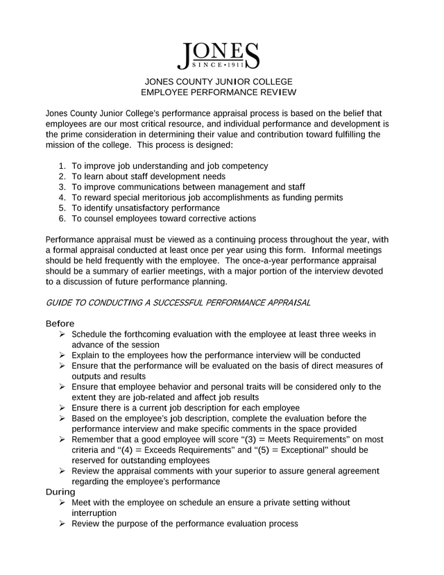JONES COUNTY JUNIOR COLLEGE EMPLOYEE PERFORMANCE REVIEW screenshot