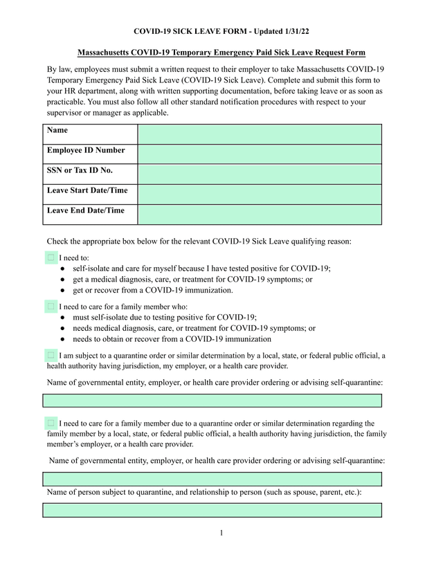 COVID 19 SICK LEAVE FORM screenshot