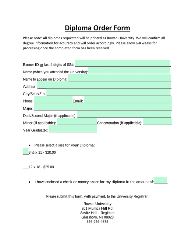 Diploma Order Form screenshot