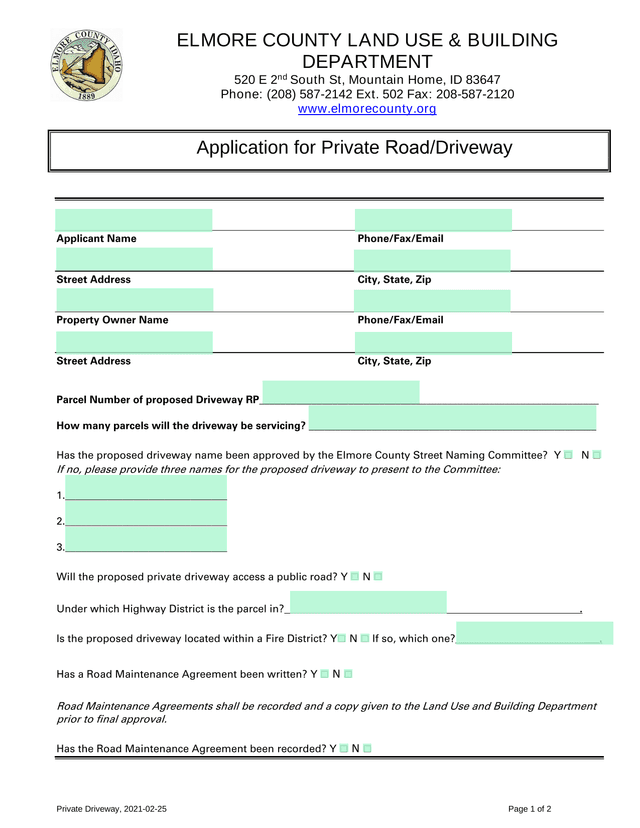 Application For Private RoadDriveway screenshot