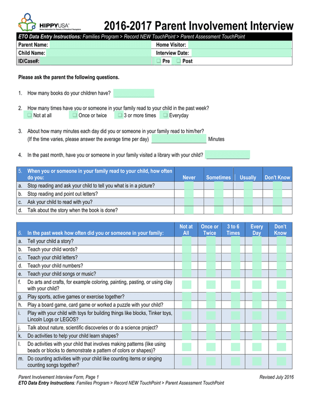 2016 2017 Parent Involvement Interview screenshot