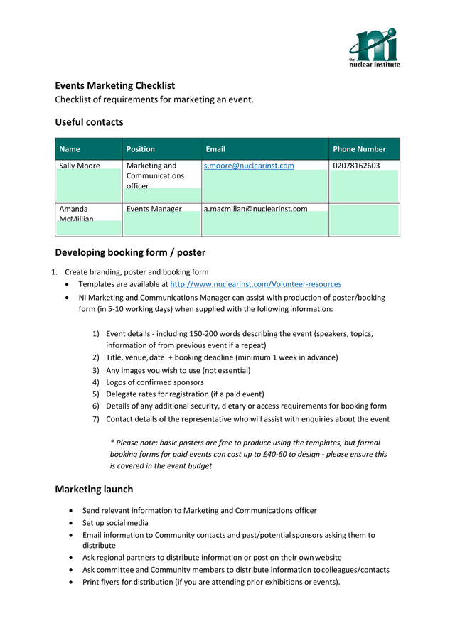 Events Marketing Checklist screenshot