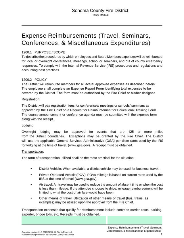 Expense Reimbursements (Travel, Seminars, Conferences,  Miscellaneous Expenditures) screenshot