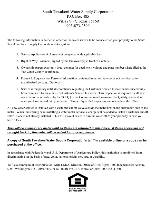 Service Application  Agreement screenshot
