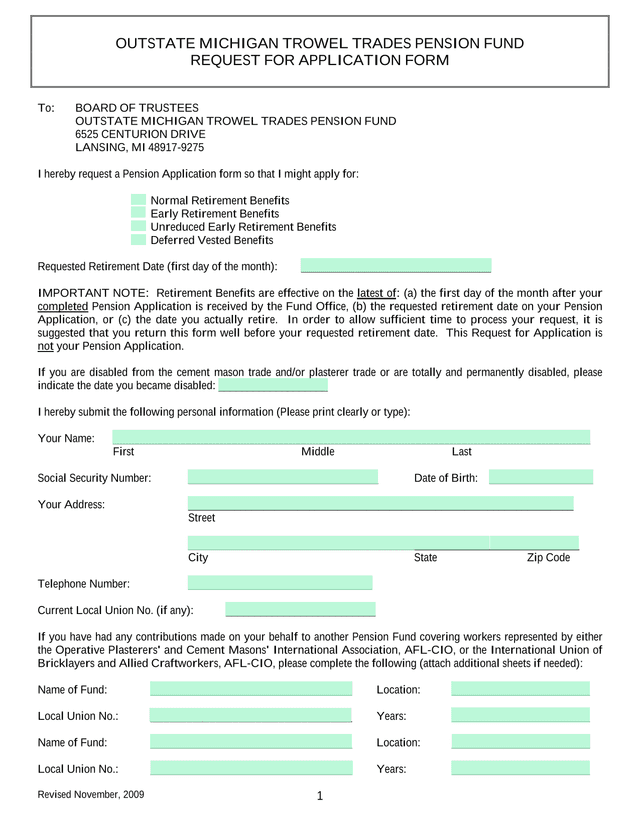 REQUEST FOR APPLICATION FORM screenshot