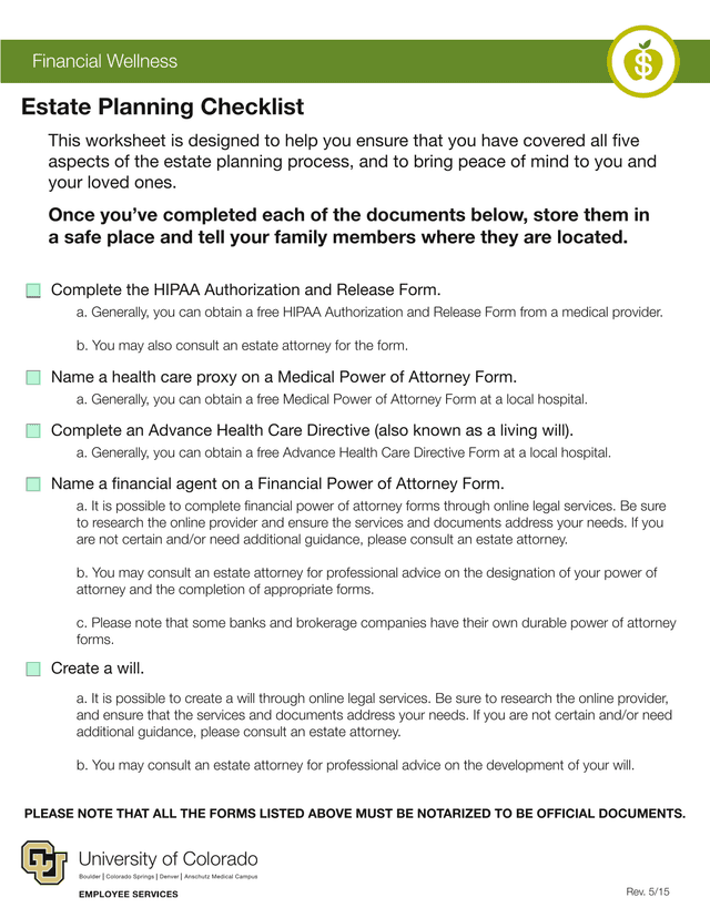 Estate Planning Checklist screenshot