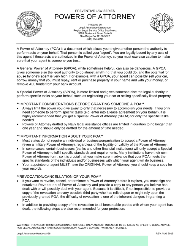 Legal Assistance Handout 68 Powers Of Attorney screenshot